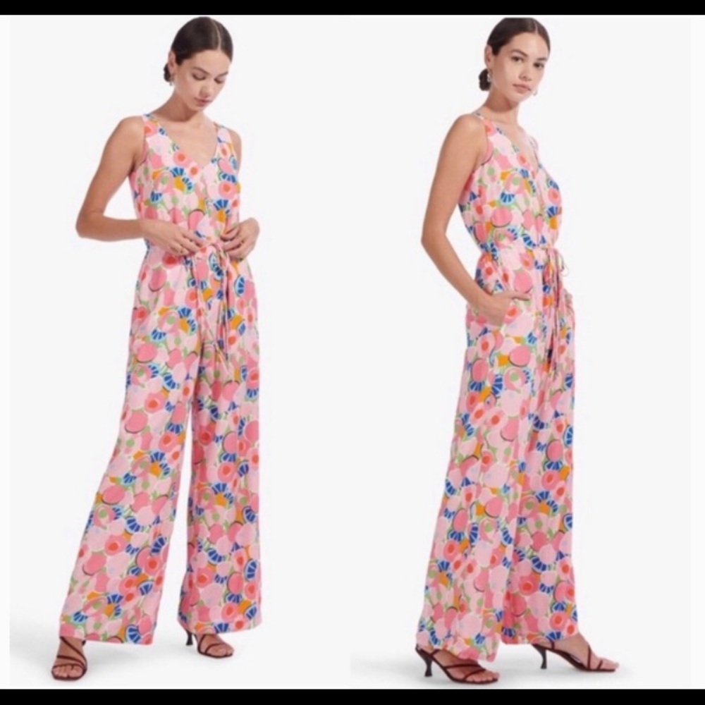 STAUD Pink Abstract Peach Jumpsuit